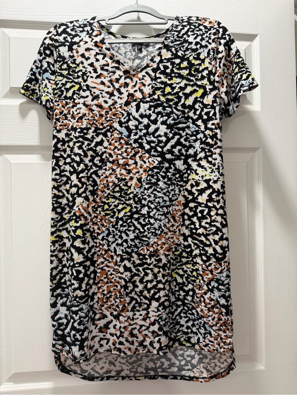 Christian Siriano Black Multi-Print V-Neck Midi Dress with Yellow & Tan Accents